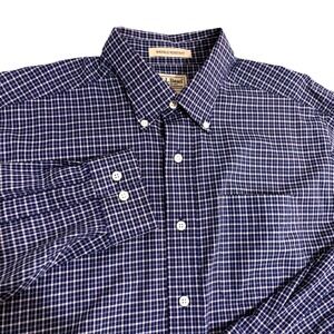 L.L. Bean Button Down Shirt Mens L Navy Blue White Check Wrinkle Resistant